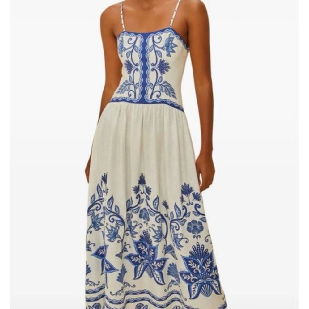 FARM RIO Blue & White Spaghetti-Strap Maxi Dress - Picture 1 of 9